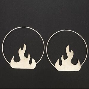 Handmade Silver Fire Hoop Statement Earrings Goth Punk Adornments